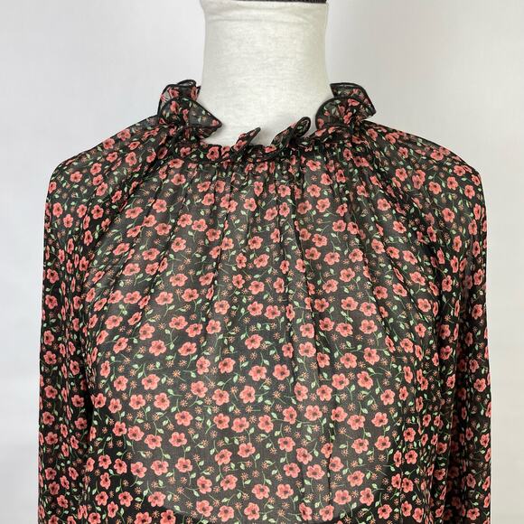 C/MEO Collective | Longevity Black Floral Sheer Smocked Long Sleeve Mini Dress - Picture 5 of 12